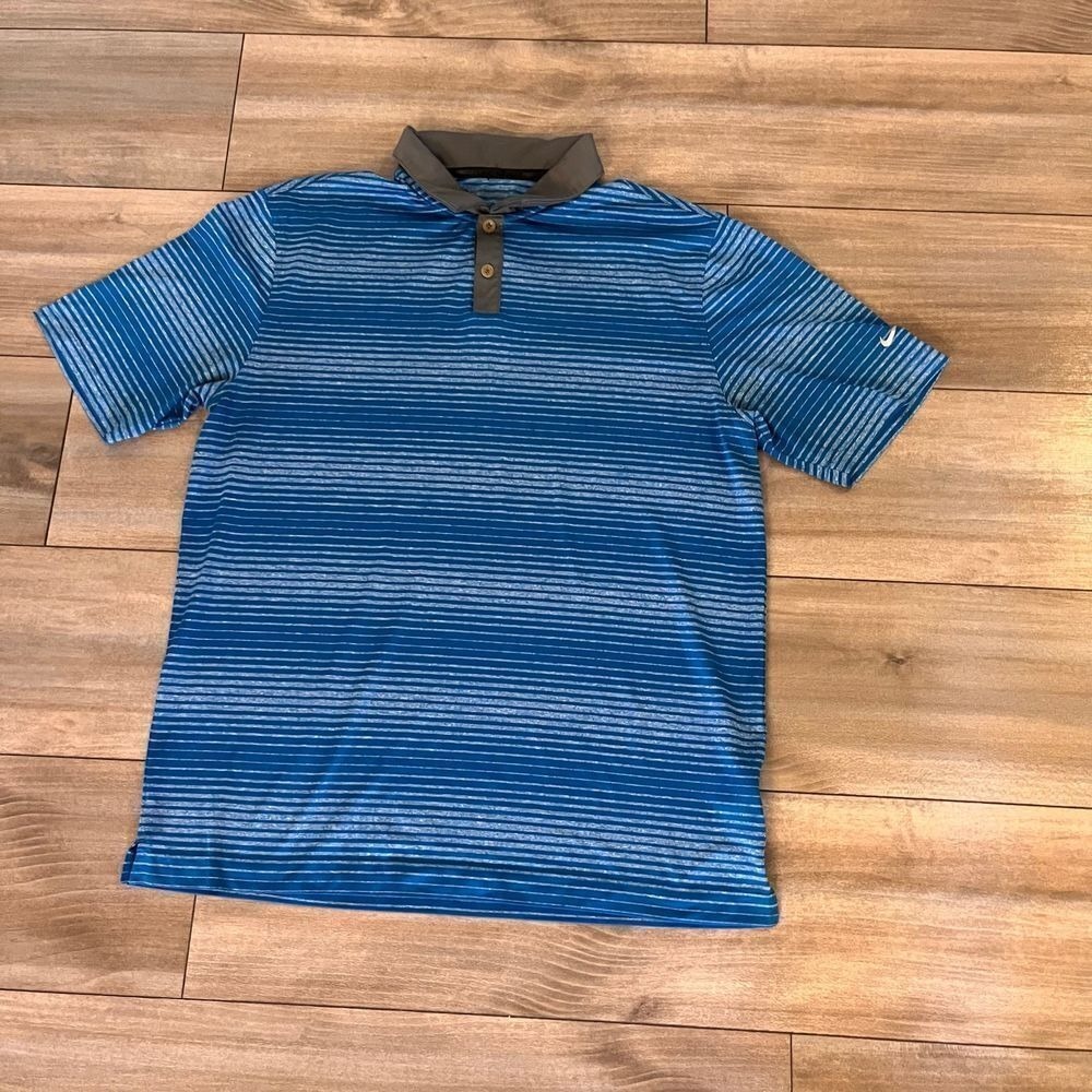 Nike Golf Blue Stripe‎ Athletic Casual Polo Men Large Bin F-7